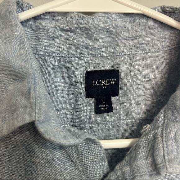 J. Crew Men's Light Blue Linen Cotton Blend Short Sleeve Button Down Shirt Large - Picture 2 of 6